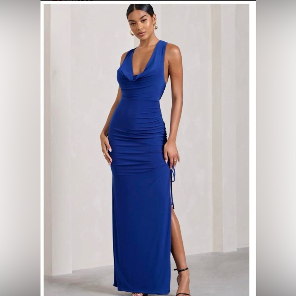 Club L London Royal Blue Maxi Dress with Cowl Neck